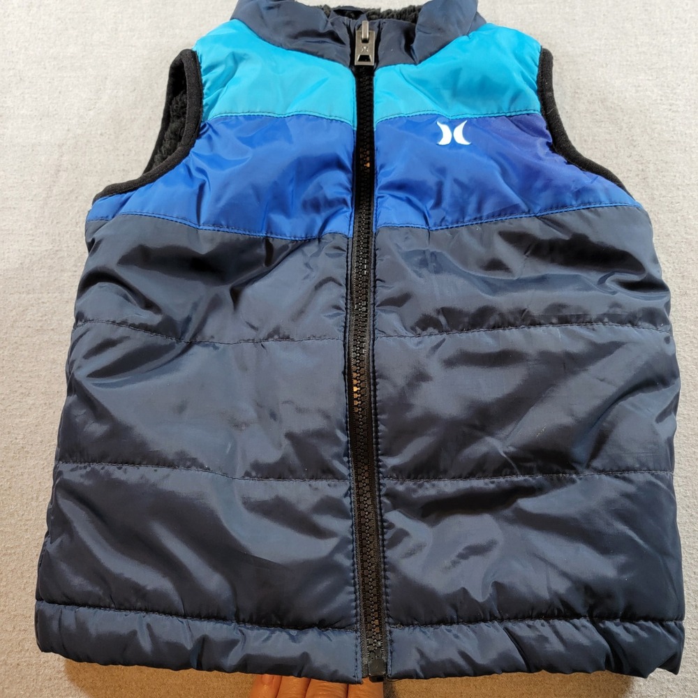 Hurley Puffer Vest Boys 2T Blue Colorblock Excellent Sherpa Lined Full Zip 780